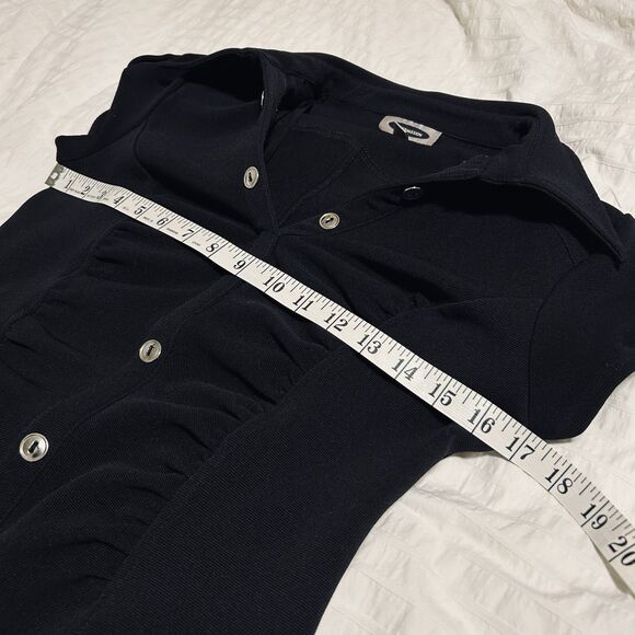 VTG Y2K Ruched Bodycon Dress Sz 8 Black Stretch Silver Button CorporateGoth Punk - Picture 8 of 12